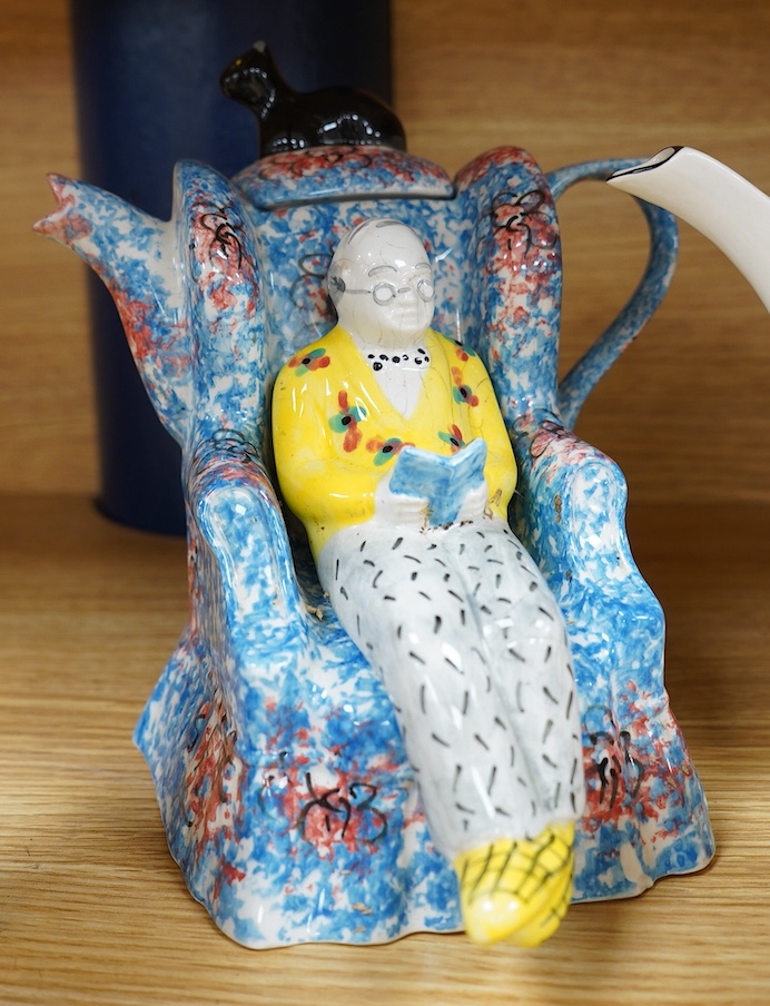 A Royal Doulton figure, 'Balloon seller', a Tams ware part coffee set and a Swineside teapot. Condition - fair